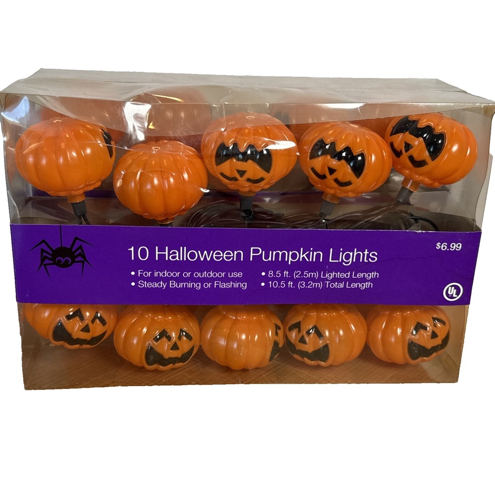 Set Of 2 -10 Halloween Pumpkin String Lights 8.5' 2010 CVS New Sealed